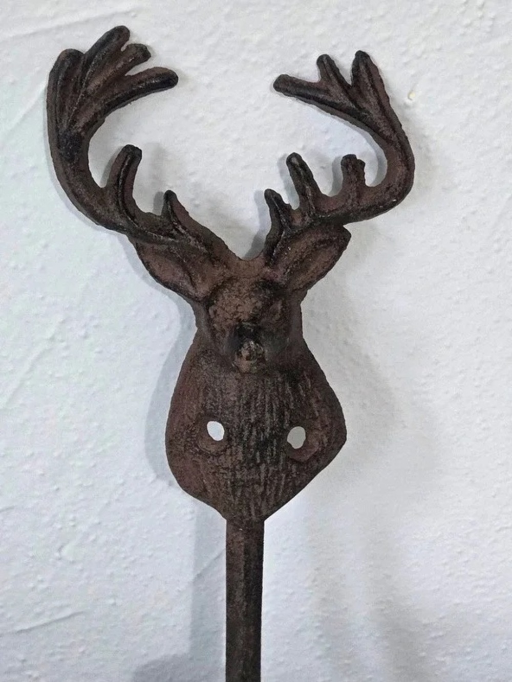 Rustic Cast Iron Deer Head Wall Hook - Brown